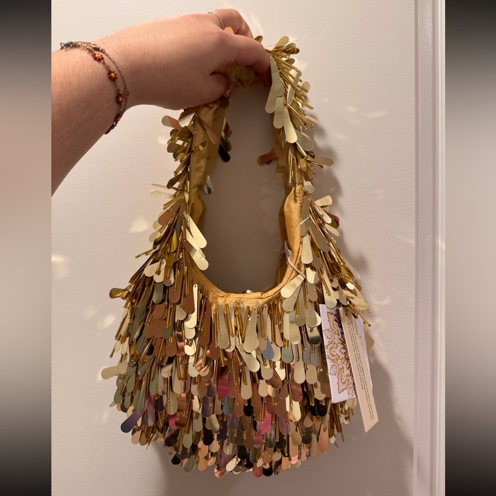 TJ Maxx Marshall's viral gold hand beaded sequin shoulder bag bead bag - Picture 3 of 6